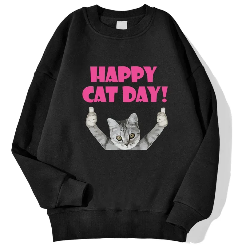 

Cat Wishes You Happiness Every Day Hoodie Men Street Fleece Warm Hoody Fashion Autumn Sweatshirt Casual Loose Pullover Tops