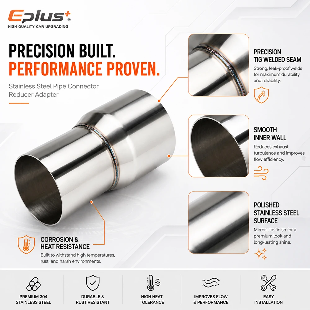 OD Range 51-89mm Stainless Steel Exhaust Straight Reducer Adapter Pipeline Universal Weld-On Pipe Connector for Car Motorcycles image 5