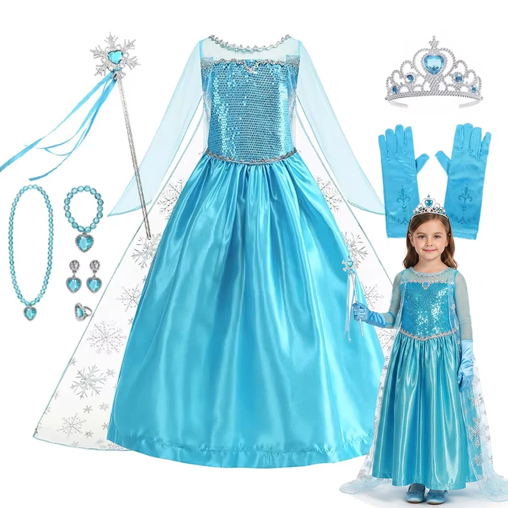 Pailletten Elsa Prinzessinnenkleid Mädchen Cosplay Schneekönigin Elsa Kostüm Halloween Kinder Karneval Kinder Geburtstagsfeier Neues Kleid