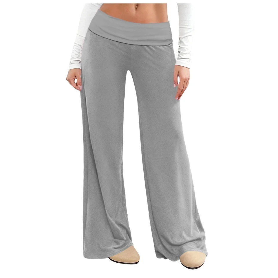 

Casual Wide Leg Sweatpants for Women Fold Over Low Rise Yoga Lounge Pants Female Solid Color Loose Fit Baggy Trousers Streetwear