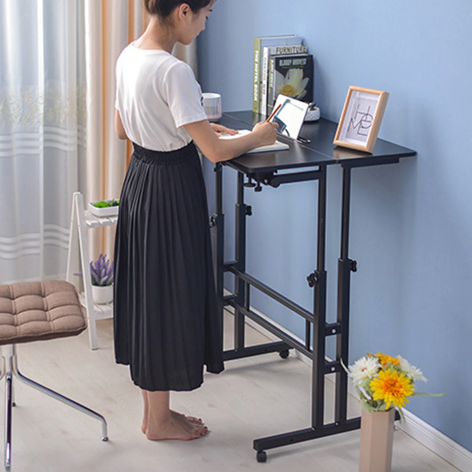 Mobile Standing Desk, Adjustable Height, Roling Sit-Stand Desk, Small Standing Computer Desk Workstation on Wheels