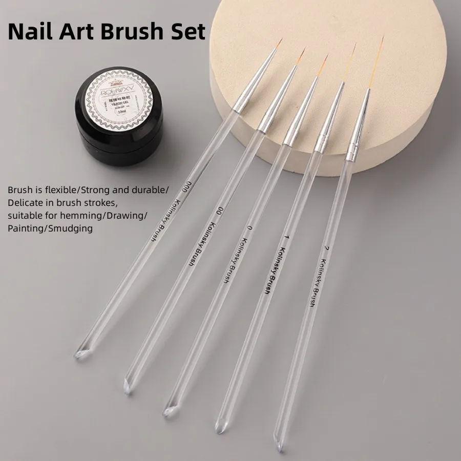 유연한 네일 아트 브러시 세트, 헤밍 및 드로잉, 전문 네일 아트 브러시 세트, 2/5/7 카운트 혼합 크기