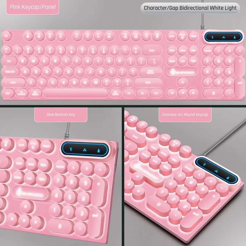 Bestseller D500 Wired Usb Gaming Keyboard And Mouse Set Pink Blue Punk Round Translucent Keycap Bidirectional White Light For Pc