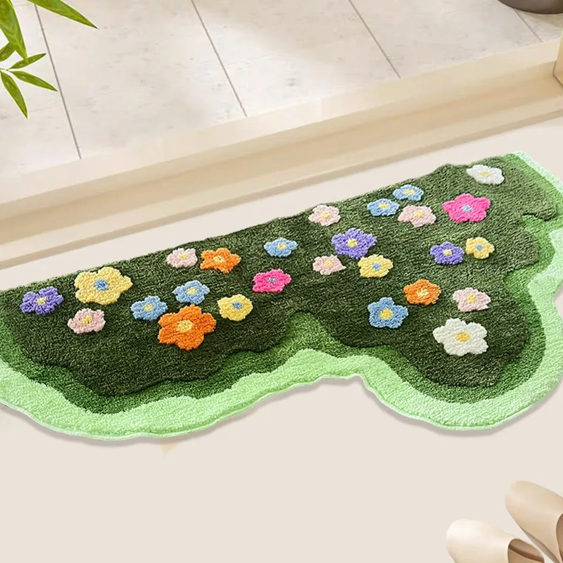 

Small Fresh Flower Tufted Cold Insulation Non-slip Bedroom Floor Mat Dirt Absorbent Flocking Living Room Carpet 75x150cm