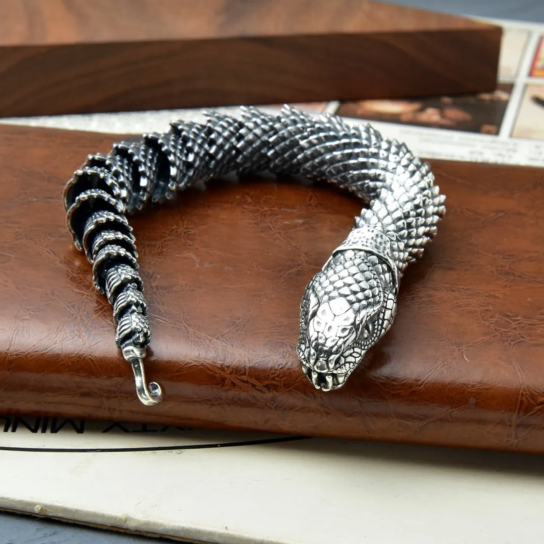 Chain man retro pure silver S925 niche design snake personality ins trendy accessories snake bracelet