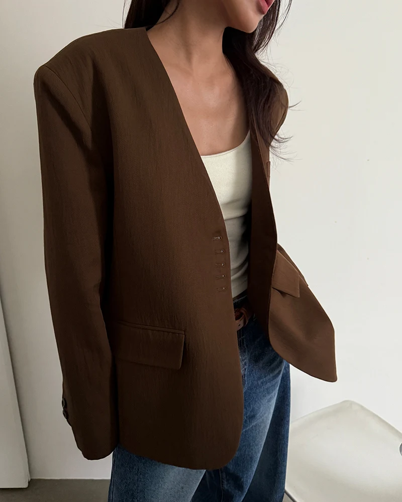 3Colors Autumn Spring 2026 Office Lady Wear Long Sleeve blazers womens V Neck Black jacket and coats Loose blazer womens(JJ1957