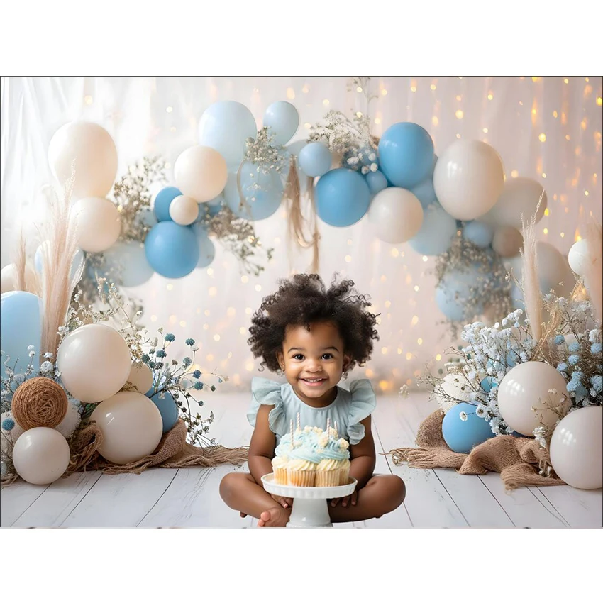 Avezano Photography Background Blue Blooms Balloons Arch Child Birthday Newborn Cake Smash Backdrop Decor Photo Studio Props