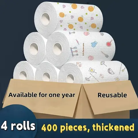 50 100 pièces/rouleau torchon absorbant épaissi papier de cuisine utilisation sèche et humide Non grasse motif aléatoire pour le nettoyage d'évier vaisselle