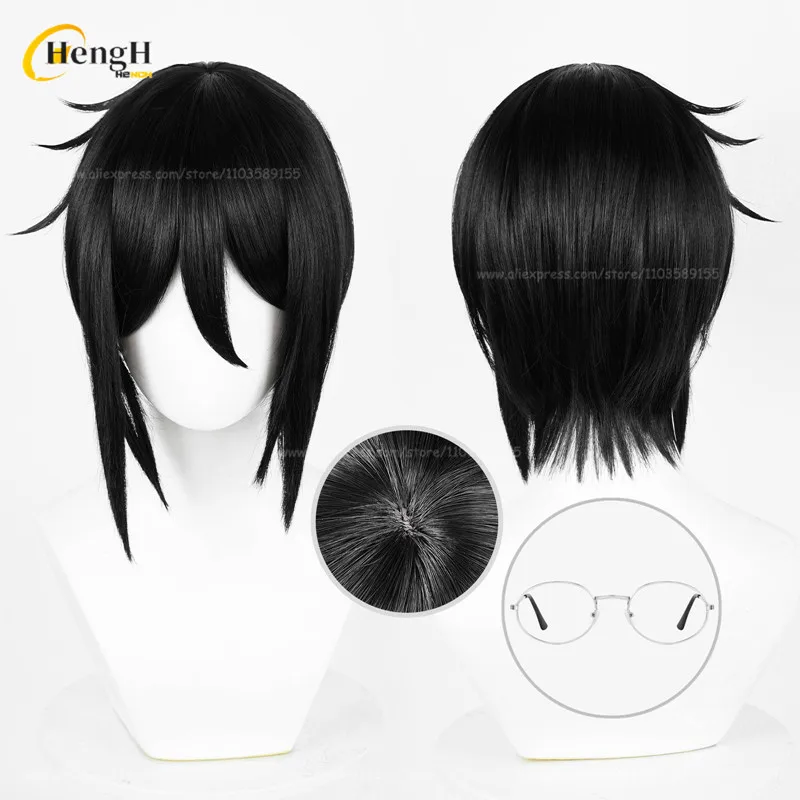 

28cm Sebastian Michaelis Synthetic Hair Anime Short Black Cosplay Anime Wig Heat Resistant Hair Halloween Party Wigs + A Wig Cap
