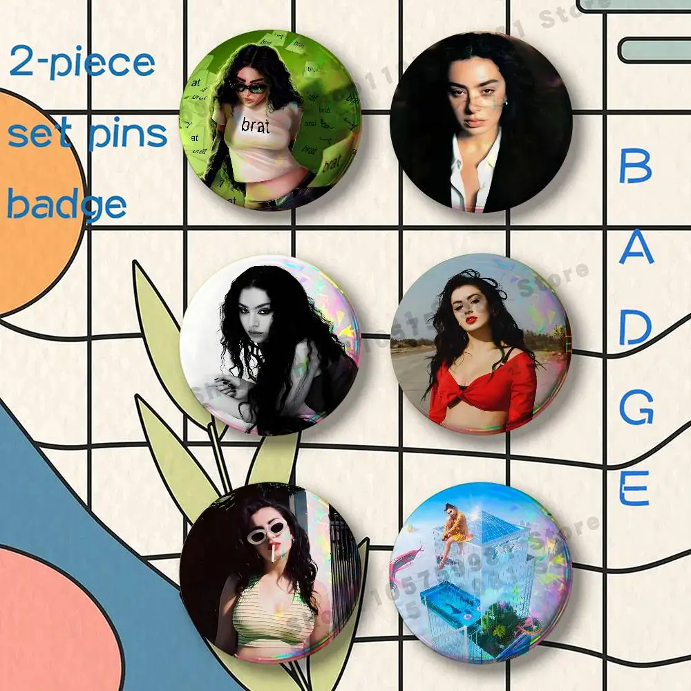 C-Charli Singer XCX BRAT 2-piece set Free Mix Backpack Clothes Jewelry Accessories Round Badge Collection Gifts