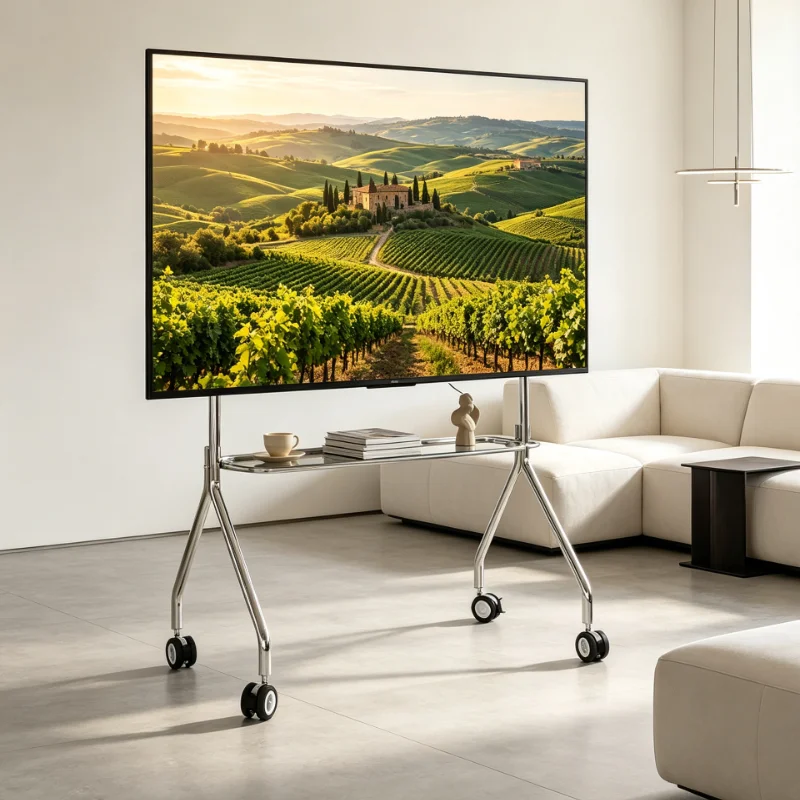 Flat Screen TV Rolling Stand Fits 32-75 Inch TVs Sturdy Steel Frame Construction No Drilling Required Lockable Casters for Home