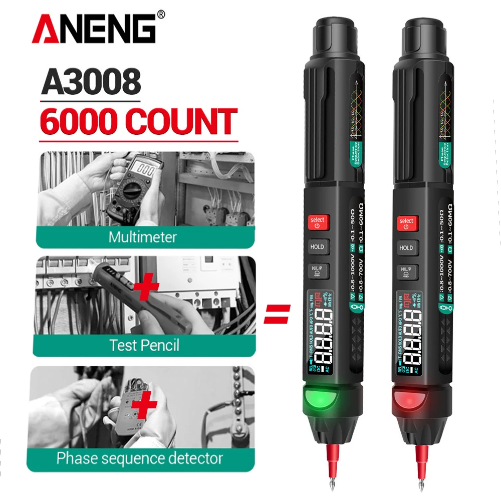 ANENG A3008 Digital Multimeter Test Pen 6000 Counts Auto Intelligent Sensor Electrical AC/DC Voltage NonContact Tester Pencil