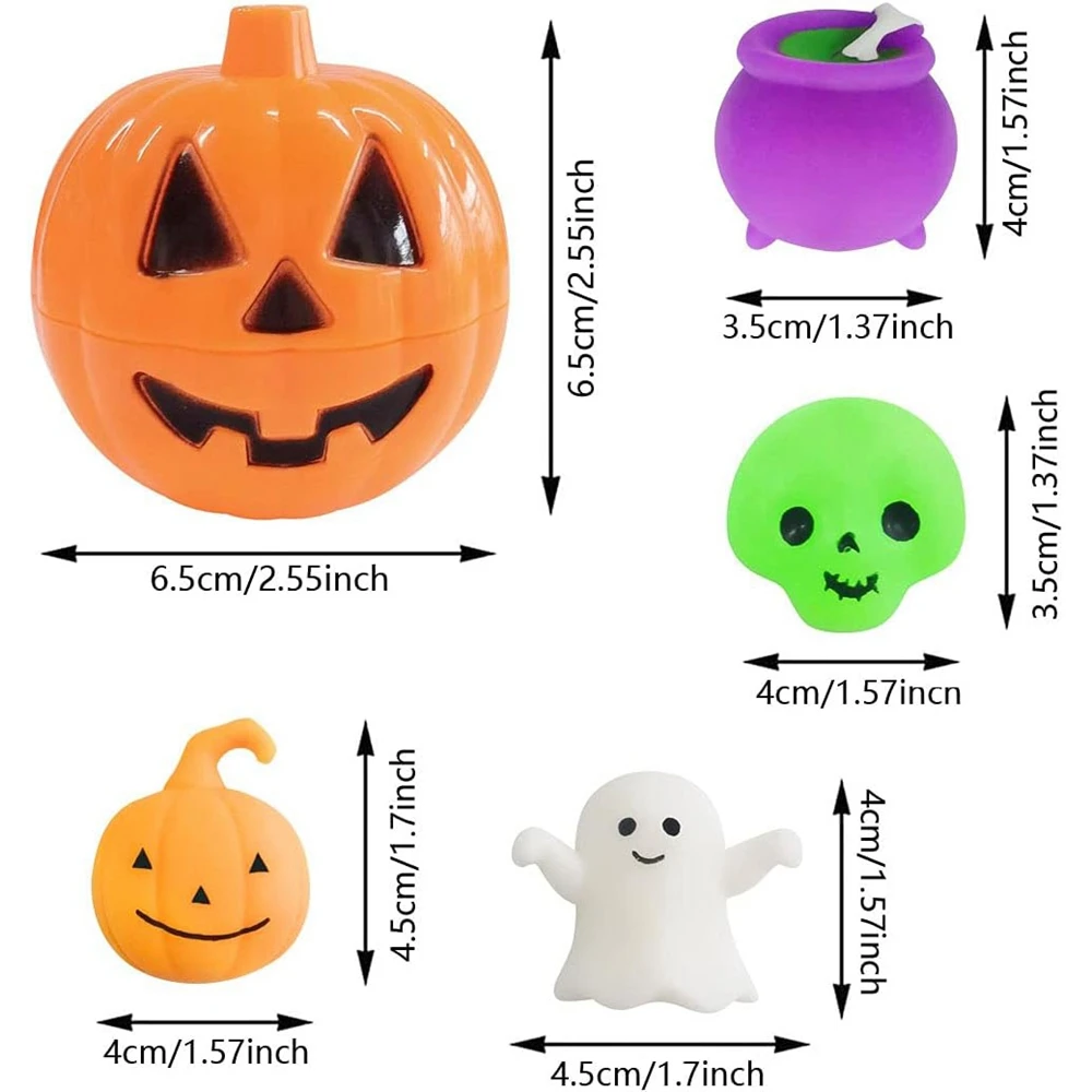 Halloween Toy 30PCS for Kids Adult Bat Pumpkin Random Mini Kawaii Mochi Squishy Squeeze Toy Party Favors with 10PCS Pumpkin Jars