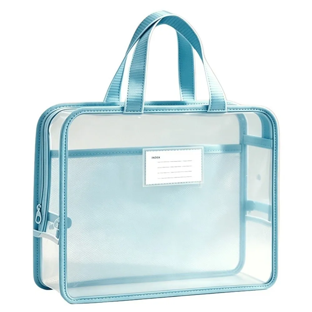 Portable Clear Tote File Bag Mesh L-Shape Large Opening A4 Book Handbag Large Capacity Waterproof Tutoring Bag Gift
