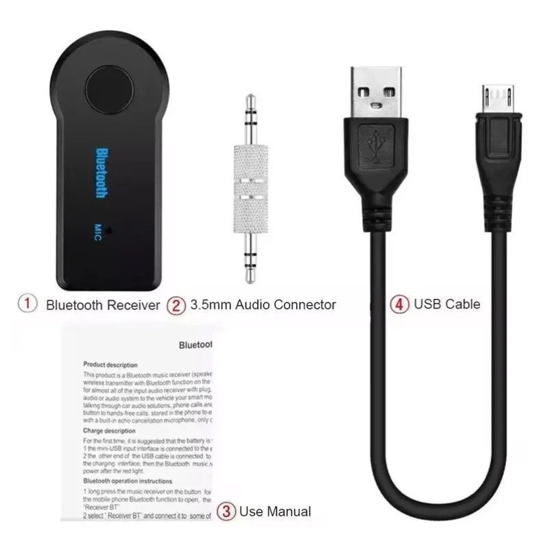 Bluetooth 5.0 Audio Receiver For Car AUX 3.5mm Socket Wireless Adapter Hands-Free Stereo Music Converter For Smartphone
