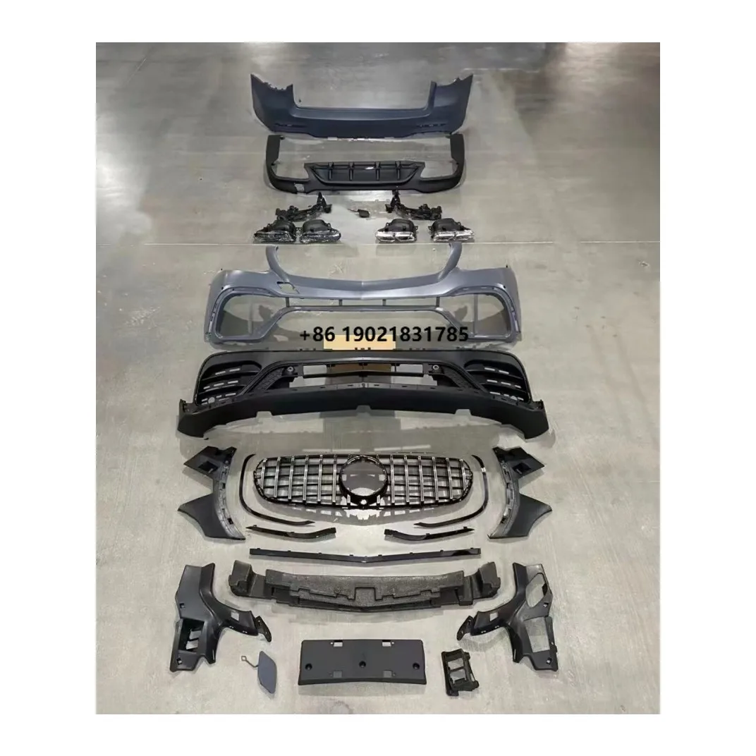 Car bumper for GLC X253 2016-2019 to GLC63 front rear bumper with grille ,rear diffuser with exhaust pipe