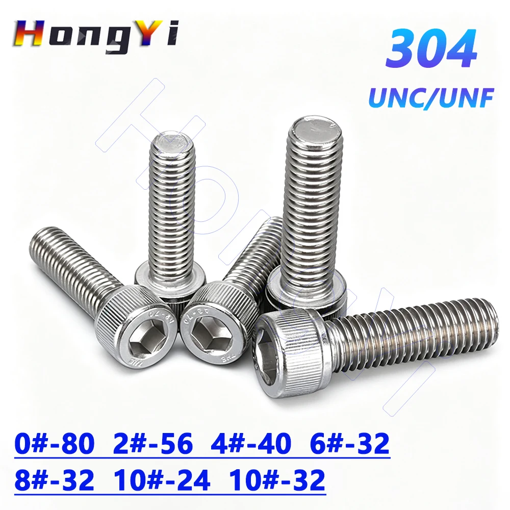 UNC UNF A2 304 Stainless Steel Hex Socket Head Cap Screws Allen Bolts 0#-80 2#-56 4#-40 6#-32 8#-32 10#-24 10#-32