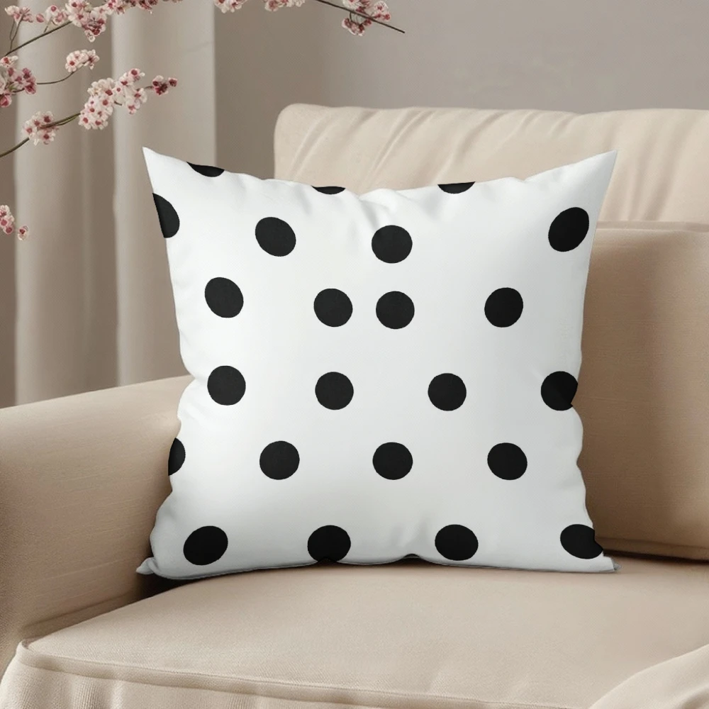 Square Throw Pillow Cover White With Black Polka Dots For Living Room Sofa Bedroom Chair Home Decor