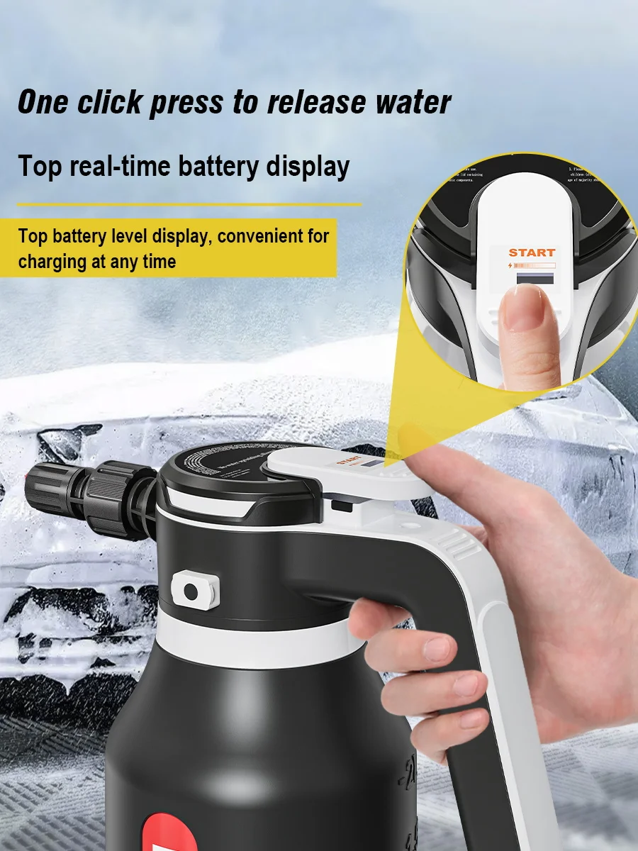 EAFC 2000ML Elektrischer Schaumsprüher, Autowaschpistole, kabellos, wiederaufladbar, Schaumkanone, Auto-Reinigungswerkzeug 60 ° Sprühbereich – Detail 5