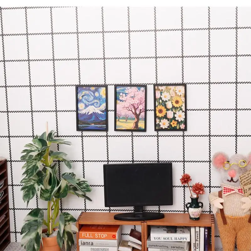 Conjunto de 3 Miniaturas de Porta-Retratos para Casa de Bonecas, Escala 1:12, Ornamento de Brinquedo para Crianças