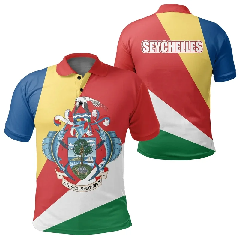 Africa Seychelles Map Flag 3D Printed Polo Shirts For Men National Emblem Short Sleeve Patriotic Coat Of Arms POLO Shirt Jersey