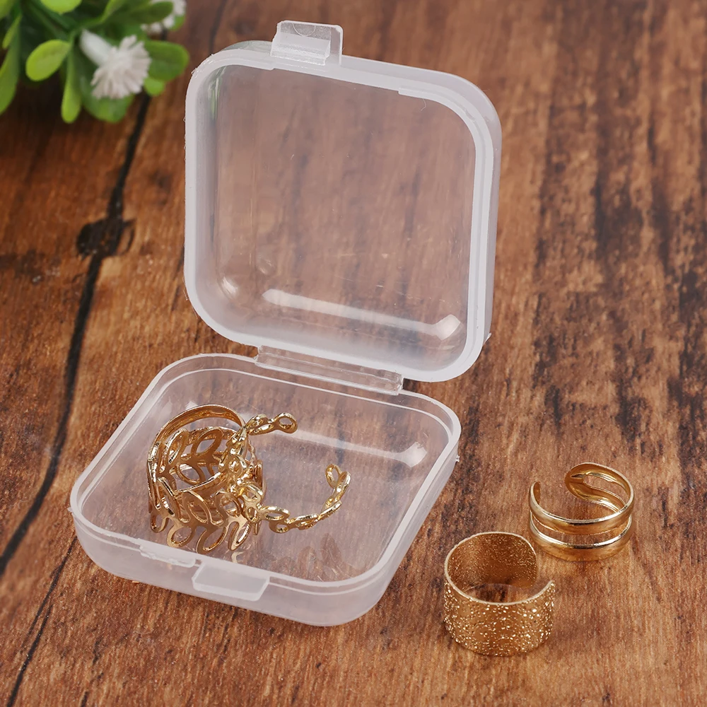 50/1Pcs Mini Storage Box Transparent Square Plastic Packaging Container Case Portable Earring Bracelet Jewelry Storage Organizer