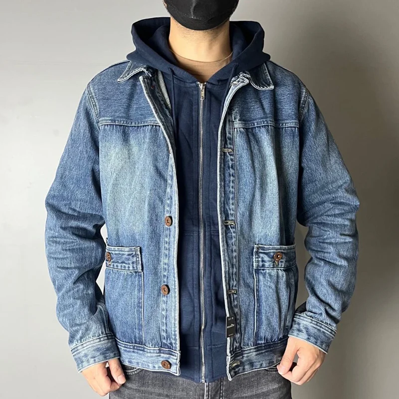 

Vintage Style Men's Denim Jackets Multi Pockets Loose Casual Jackets Fashion Street Outerwear Thick Spring Cargo Coats