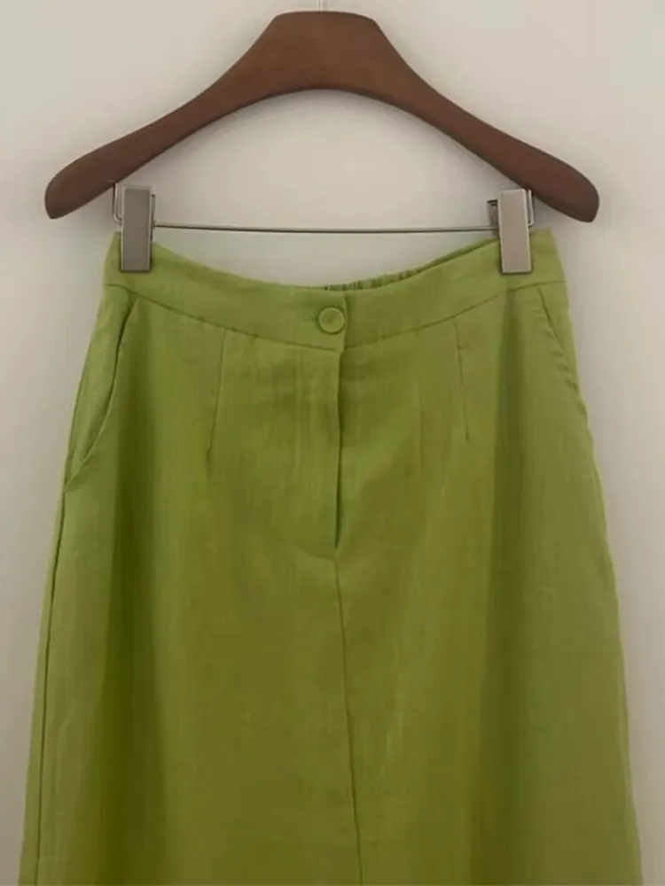 

Linen, хлопковая юбка-трон, женская летняя юбка 2024, новая прямая длинная юбка с разрезом, юбка-миди трапециевидной формы с высокой талией, корейский Sle