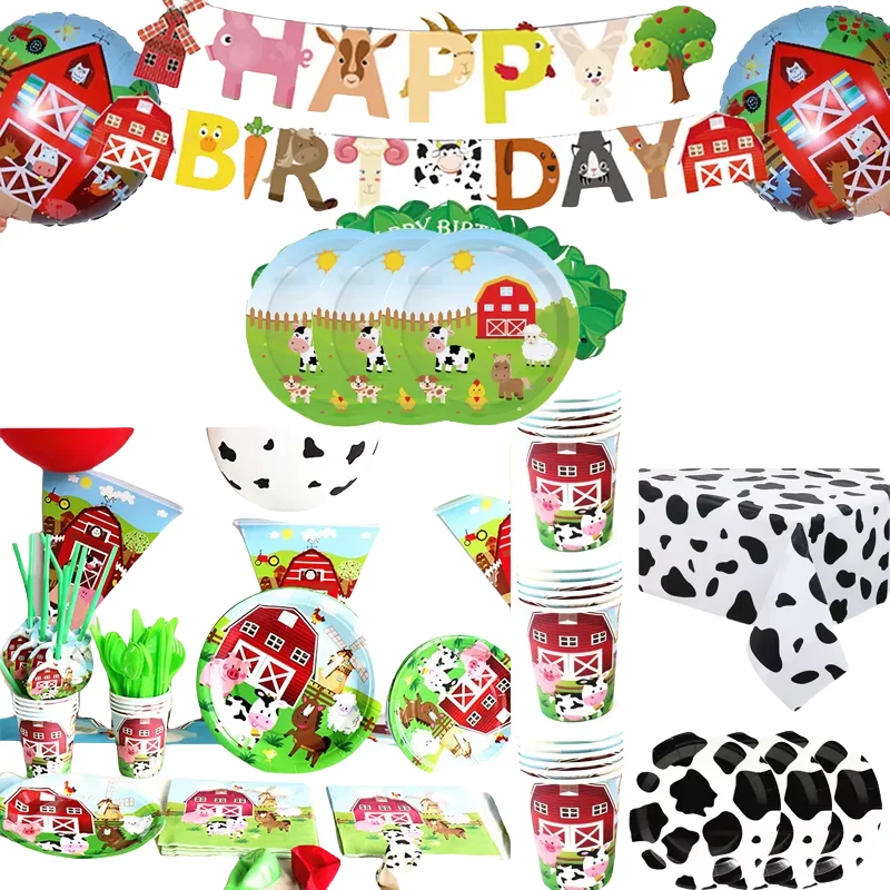 Boerderij Koe Dier Thema Verjaardagsfeestje Decor Wegwerp Servies Cartoon Party Ballon Vlaggen Baby Shower Versieren Feestartikelen