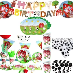 Boerderij Koe Dier Thema Verjaardagsfeestje Decor Wegwerp Servies Cartoon Party Ballon Vlaggen Baby Shower Versieren Feestartikelen