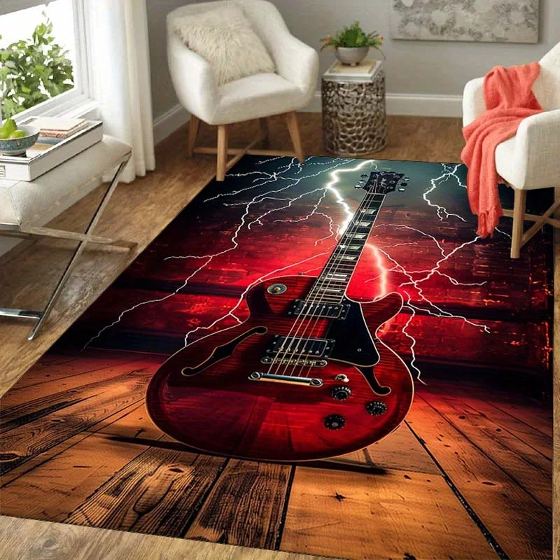 1pc Beautiful Guitar Pattern Area Rug, Washable And Wear‑Resistant, Versatile Home Decor, Perfect for Living Room Bedroom