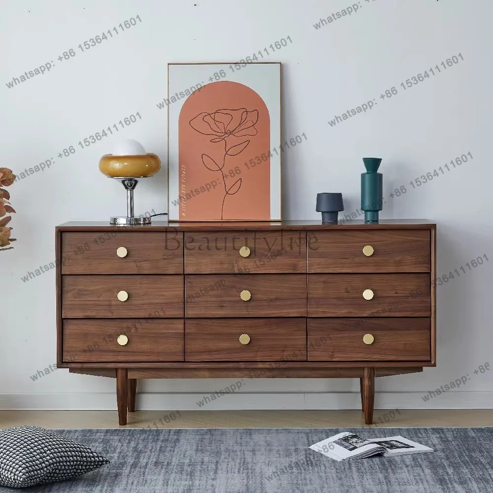 

Black Walnut Nordic Solid Wood Storage Side Cabinet Bedroom Living Room Storage Cabinet Modern Solid Wood Furniture