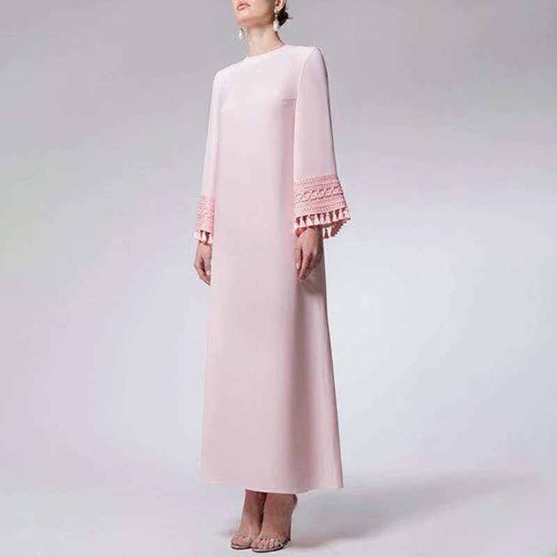 Robe de soirée élégante longue rose pour femmes, col rond, longueur rinçage, droite, fête de mariage, événements spéciaux, robe de cérémonie, nouveau, 2024