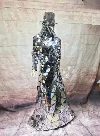 

Women dresses Stage Performance Clothing Party Outfit Festival Wear Nightclub Dress Mirror Mask Suit Mirror Men Costume