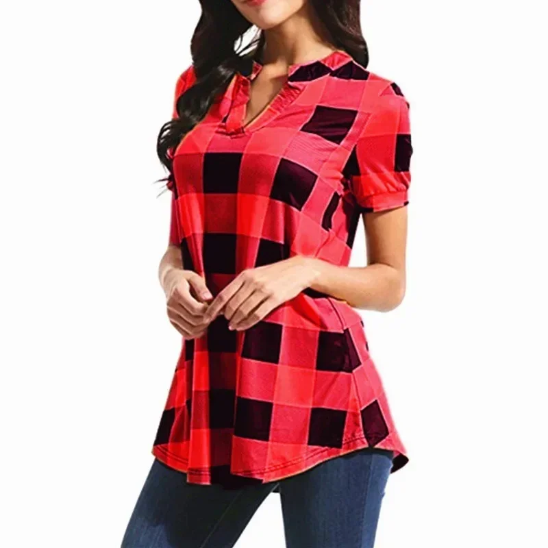 Fashion Plaid T-Shirt Woman Top Tee Harajuku Tshirt Summer T Shirt Women Clothes Camisetas Mujer Ladies Tops Casual Blusas