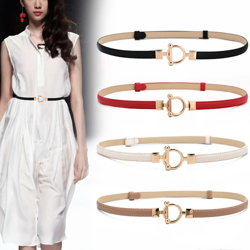 Women Fashion Round Buckle Thin Belt Women's Decorative Dress Style Matching Jeans Belt