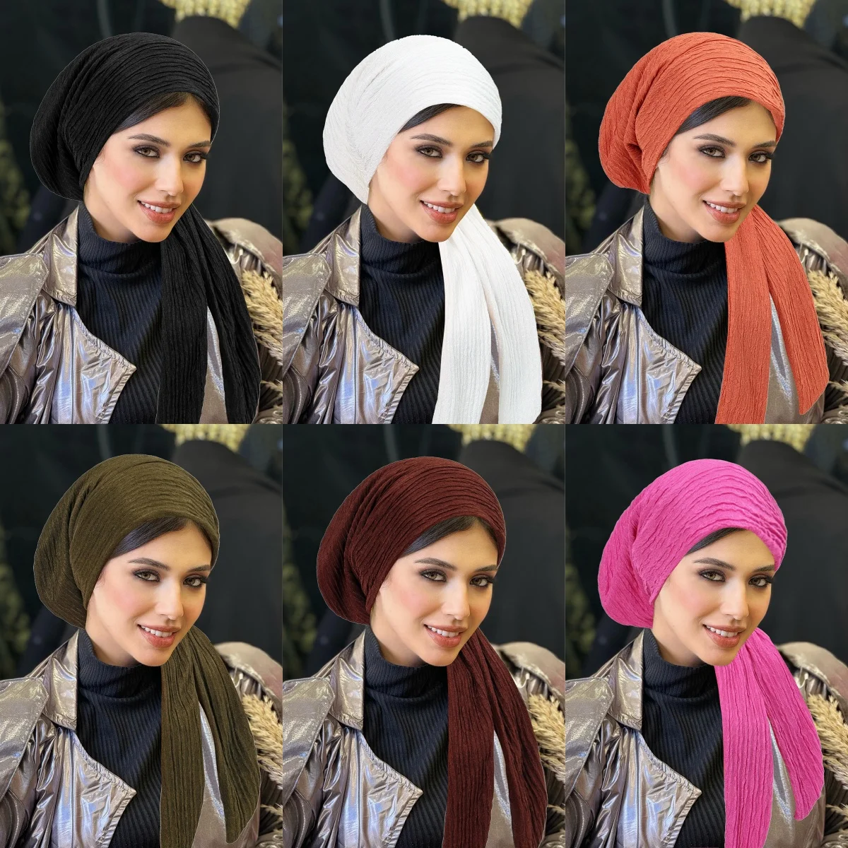 قبعات حجاب عمامة بلون سادة، أشرطة رأس طويلة الذيل، قبعات إسلامية ناعمة قابلة للتمدد، قبعة كيميائية قابلة للتنفس للنساء والفتيات