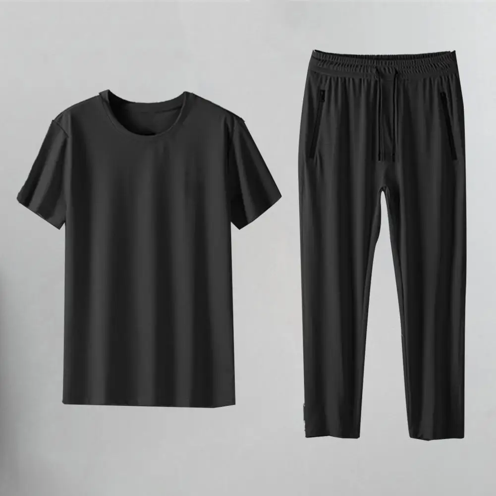 

Men Casual Two-piece Suit O-neck T-shirt Long Sweatpants Set Men's Casual Sport Outfit Set with O-neck T-shirt Elastic