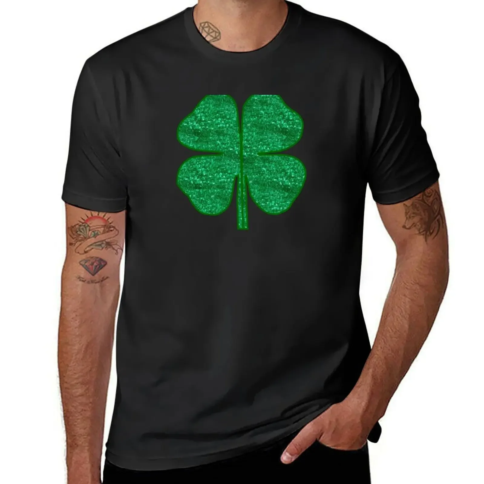 glitter print shamrock T-Shirt basketball graphic tees graphic t shirt vintage valentines boutique clothes t shirt men