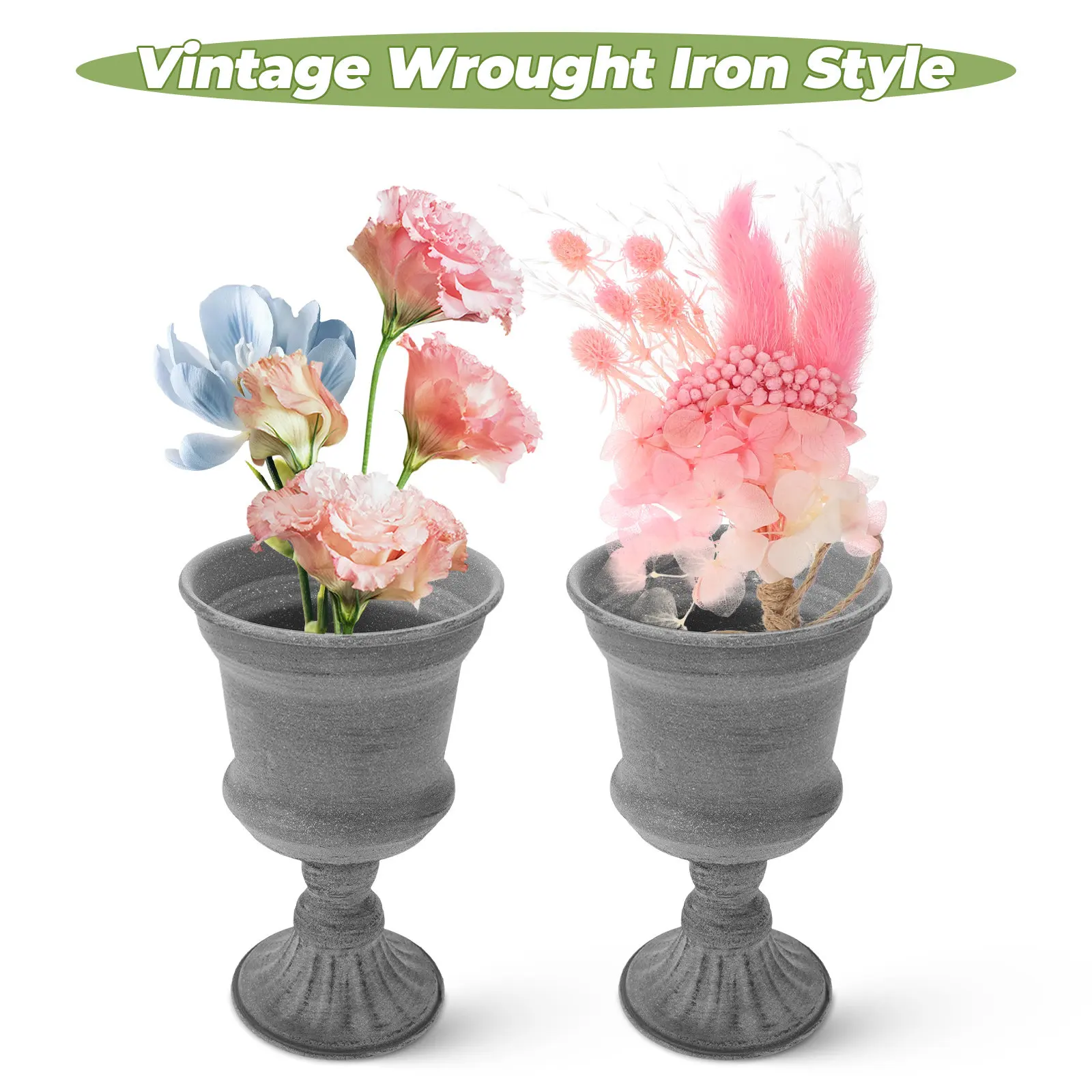 European Style Metal Flower Pot Vintage Wrought Iron Tall Metal Urn Planter Decorative Retro Plant Container for Hotel Porch