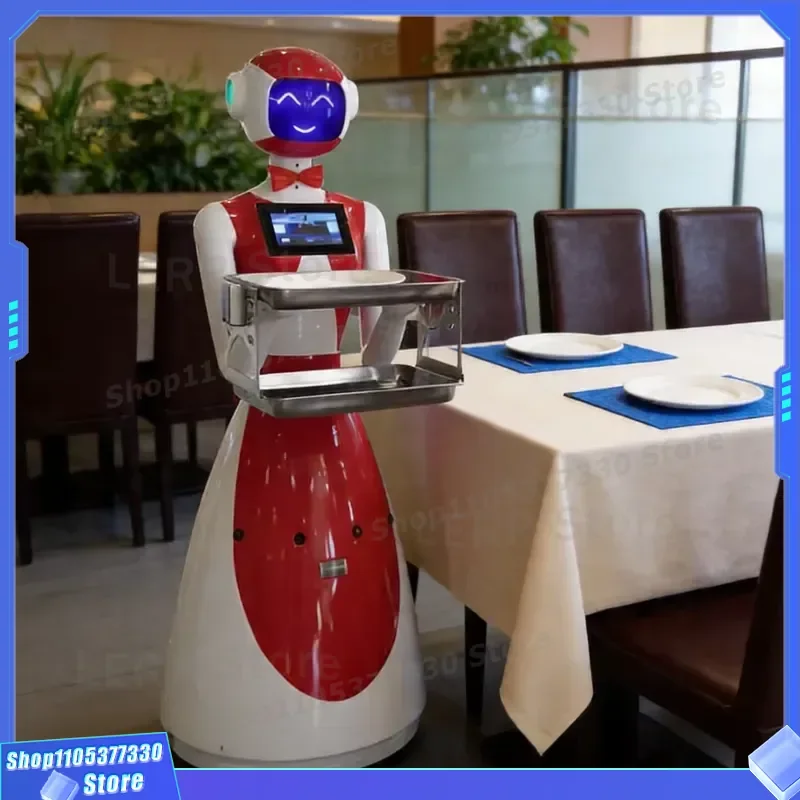 Smart AI Food Delivery Robot Voice Control Interactive Service Bot for Pizza Shop Restaurant Advertising and Automated