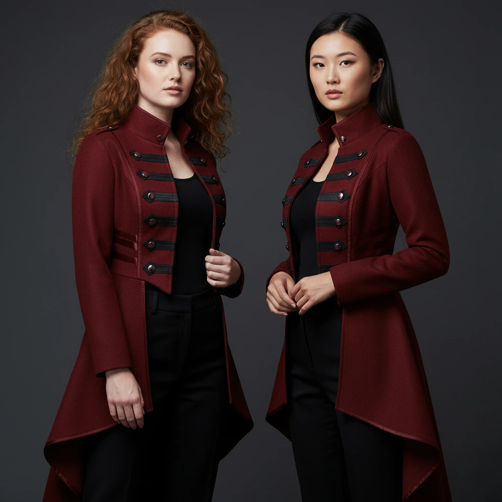 שמלת הלווין הביניים טוקסידו לנשים עם צווארון ושוליים בלתי סדירים, טופ ארוך רטרו לבגדי נשים