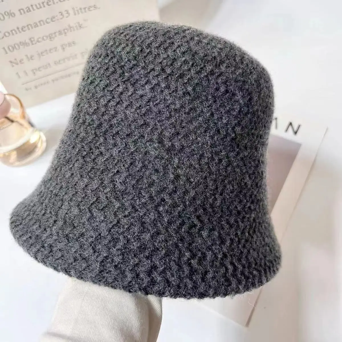 Women\'s Spring And Autumn Cashmere Fisherman Hat Solid Color Bucket Hat Korean Version Plain Makeup Fashion Basin Hat