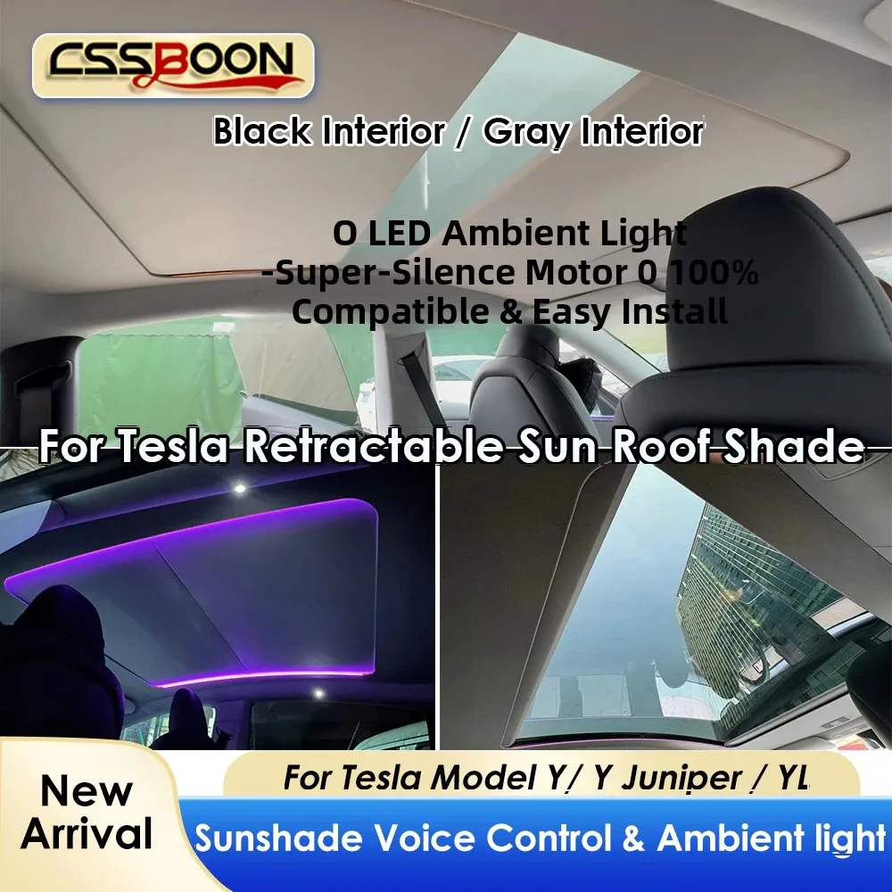 

Electric Sunroof Sunshade for Tesla Model Y Juniper 2026 Black Interior Support Motorized Roof Shade UV & Heat Insulation
