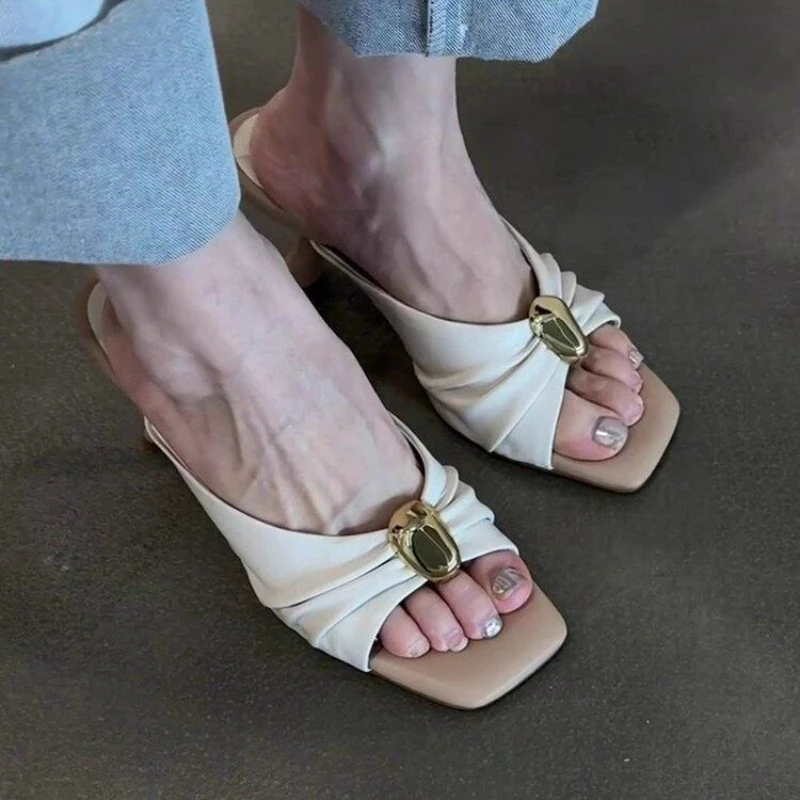 2026 New Fashion Metallic Embellished Open-Toe Dress Sandals Luxurious Solid Color Women's Slippers Party Striptease High Heels