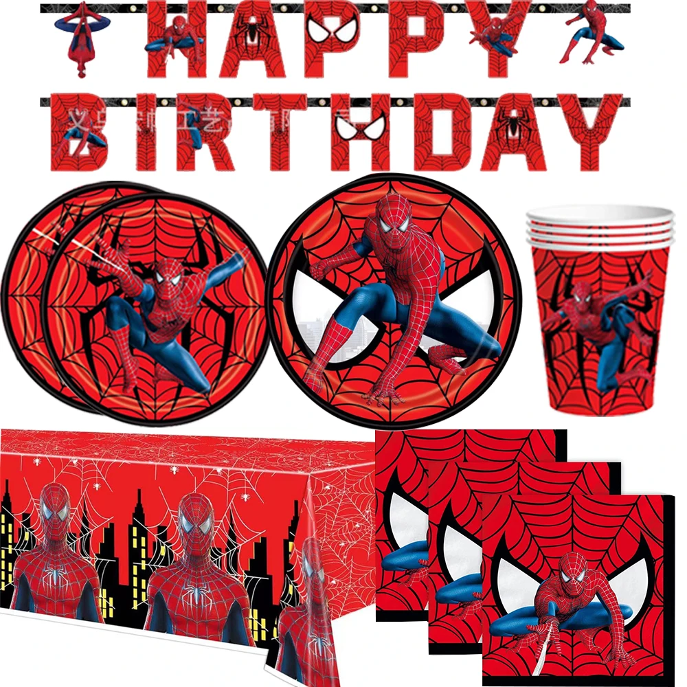 Marvel Red Spiderman Party Arrangement Decoration Disposable Tableware Paper Plate Cup Napkin Tablecloth Kids Baby Shower Decor