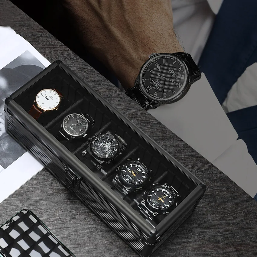 boite-de-rangement-pour-montres-en-alliage-d'aluminium-avec-couvercle-transparent-organiseur-de-montres-solution-de-rangement-multicolore-pour-montres