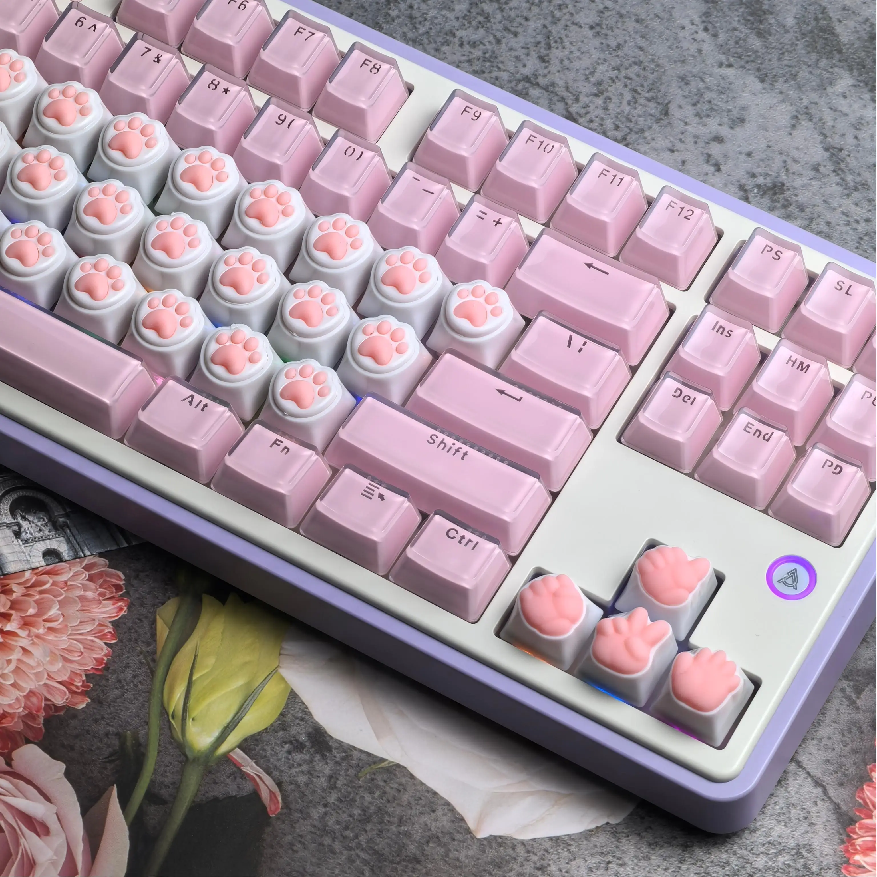 4PCS Pink Cat Paw Keycaps for DIY Mechanical Keyboard Cute Corgi Butt Cat Claw 3D Keycap Silicone Material Personalized Key Cap