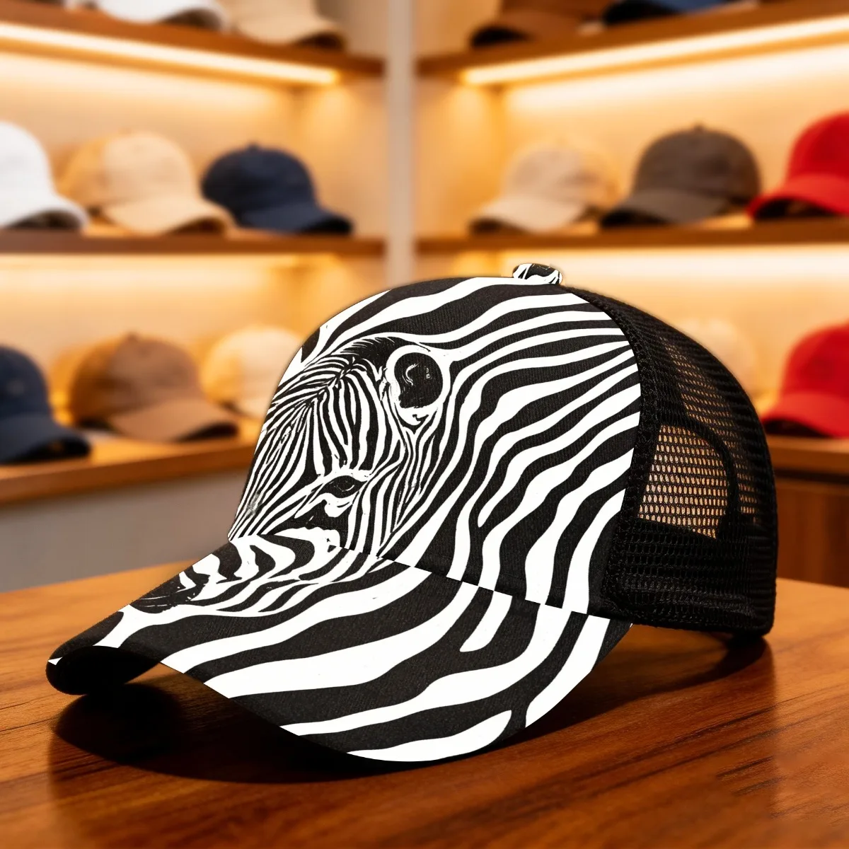 1pc Zebra Stripes Abstract Portrait Adjustable Snapback Cap Mesh Cap Breathable Perfect for Daily Wear Ideal for Weekend