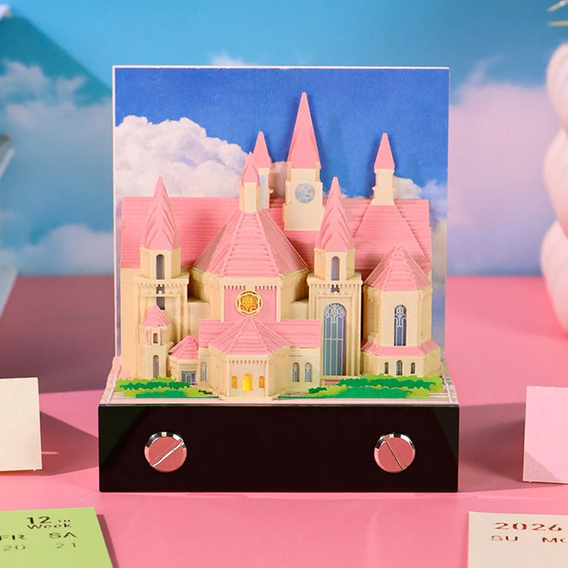 

【W】Time Piece Calendar 2026 Desk Calendar With LED Light 3D Tear-away Calendar Paper Carving Art Memo Pad Notepad Gift Christmas